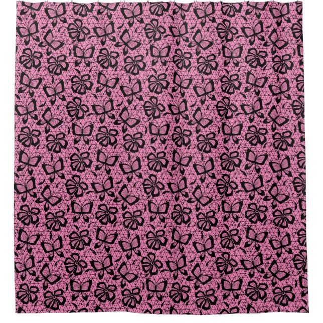 Spitzemuster mit Schmetterlingen Duschvorhang (Vorderseite)