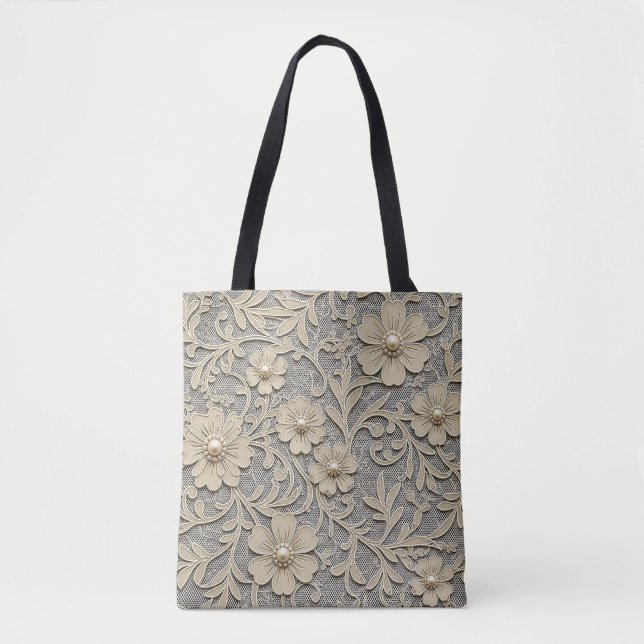 Spitzen-Blumenlook mit Perlenzentren Tasche (Vorderseite)