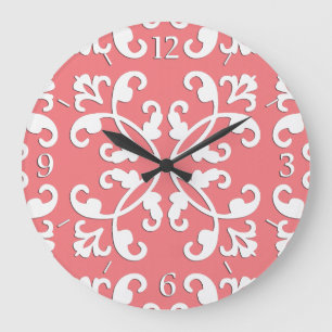Spitzen-Cutwork - weiß über Azaleenrosa Große Wanduhr
