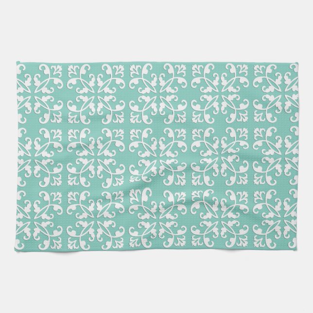 Spitzen- Cutwork - Weiß über seafoam Grün Handtuch (Horizontal)