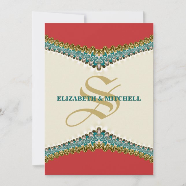 Spitzen-Elegance: Aquamarine Hochzeitseinladung Einladung (Vorderseite)