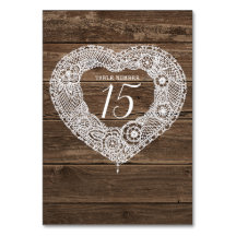 Spitzen Herzkunst Holz rustikale Tischnummer