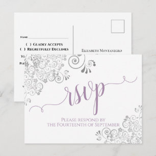 Spitzen-Kalligrafie-Lavendel auf weißer Hochzeit-R Postkarte