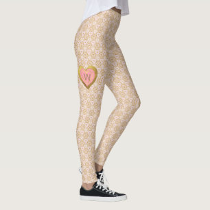 Spitzen-Muster mit rosa & goldfarbenem Herz-Monogr Leggings