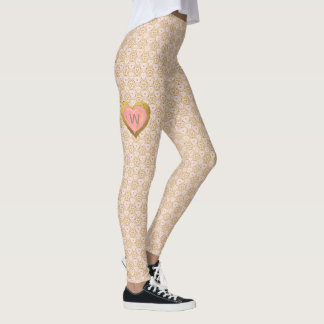 Spitzen-Muster mit rosa & goldfarbenem Herz-Monogr Leggings