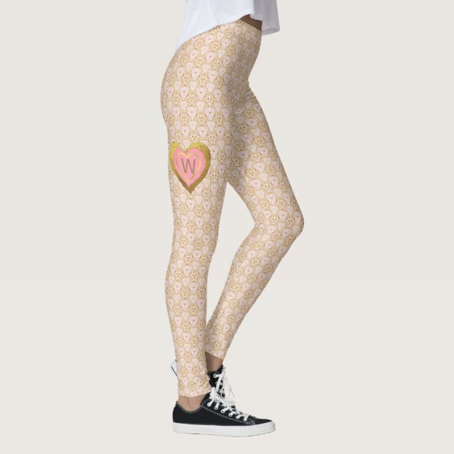 Spitzen-Muster mit rosa & goldfarbenem Herz-Monogr Leggings (Rechts)