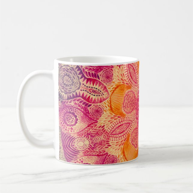 Spitzen-Ornament Mandala: Rundes Aquarelldesign Kaffeetasse (Links)