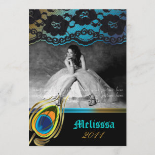 Spitzen-Pfau-Abschlussankündigung Zebra Blau Gold Einladung