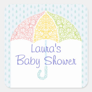 Spitzen- Regenschirm-Babyparty-Aufkleber Quadratischer Aufkleber