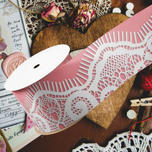 Spitzen rosa und weiße alte Mode Vintag Satinband