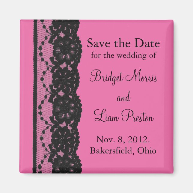 Spitzen Save the Date Magnet (Fuchsia) (Vorne)
