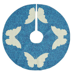 Spitzen-Schmetterling auf blauem glitzernden Baums Polyester Weihnachtsbaumdecke