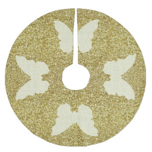 Spitzen-Schmetterling auf Gold-Glitzer-Baumrock Polyester Weihnachtsbaumdecke