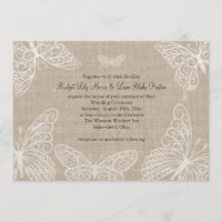 Spitzen-Schmetterlinge auf Jute-Hochzeitseinladung