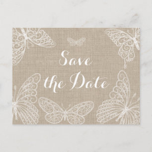 Spitzen-Schmetterlinge Save the Date Postkarte