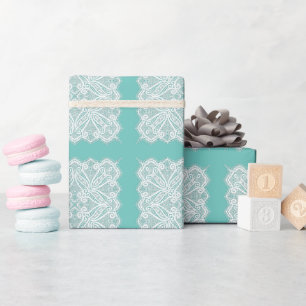 Spitzen sehen aquamarin, weiß Vintag, altmodisch Geschenkpapier