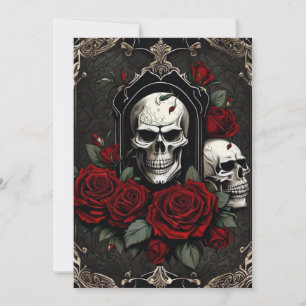 Spitzen Skulls und Rose Gotische Elegance Hochzeit Einladung