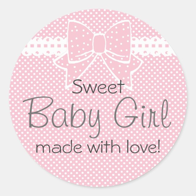 Spitzen und Bow Pink Baby Dusche Gefallen Runder Aufkleber (Vorderseite)