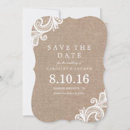 Spitzen- und Burlap-Hochzeit Sichern Sie die Datum Save The Date