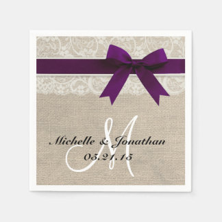 Spitzen und Burlap Rustic Wedkin Napkin Plum Serviette