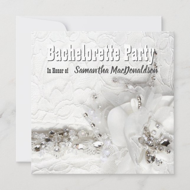 Spitzen- und Diamantkleidung Junggeselinnen-Abschi Einladung (Vorderseite)