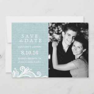 Spitzen- und Jute-Foto-Save-the-Date-Hochzeitseinl Save The Date