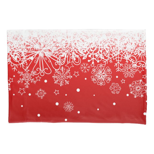 Spitzen- weißes Schneeflocke-Weihnachtsroter Kissenbezug (Vorderseite-Links)