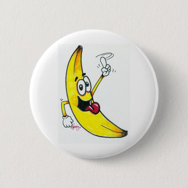 Spitzenbanane, tanzender Bananen-Cartoon Button (Vorderseite)