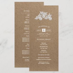 SpitzenBlume Kraftpapierhochzeitsprogramme Programm