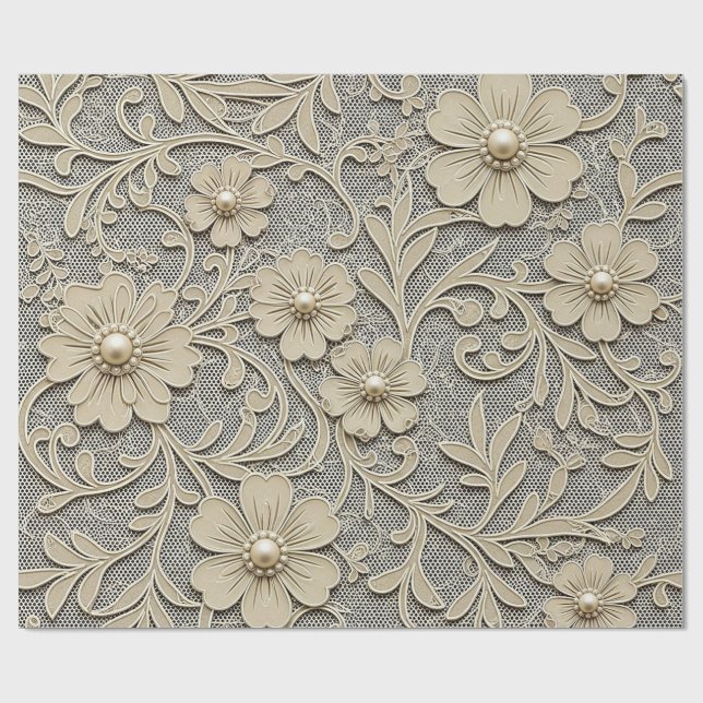 Spitzenblumen-Look mit Perlenzentren Geschenkpapier (Flach)