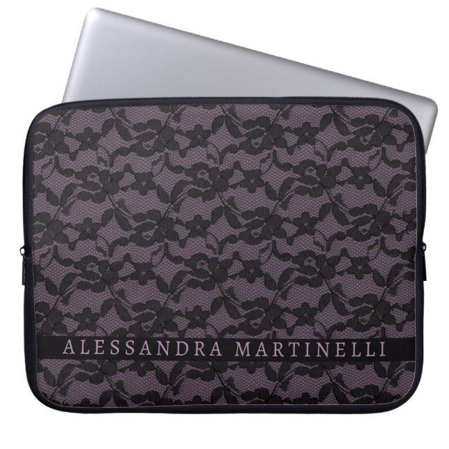Spitzenflorallenschläfer - Personalisierter Lavend Laptopschutzhülle (Vorderseite)