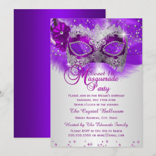 Spitzenmaske Lila Silber Masquerade Sweet 16 Einladung