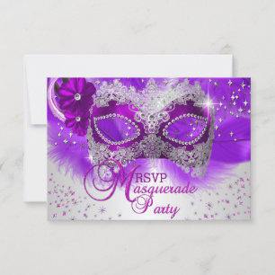 Spitzenmaske Lila Silbermasquerade UAWG RSVP Karte