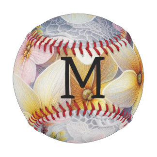 Spitzenmonogramm rosa und gelbe Frühlingsblumen Baseball