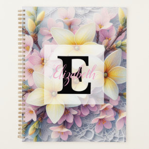 Spitzenmonogramm rosa und gelbe Frühlingsblumen Planer