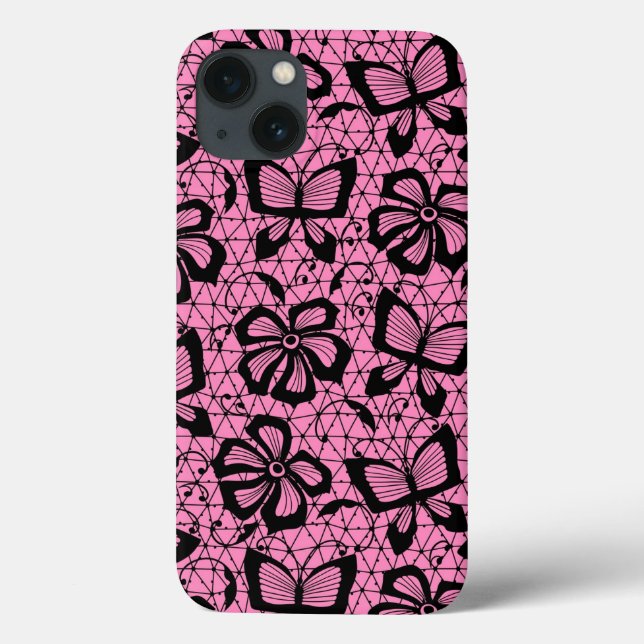 Spitzenmuster mit Schmetterlingen Case-Mate iPhone Hülle (Rückseite)