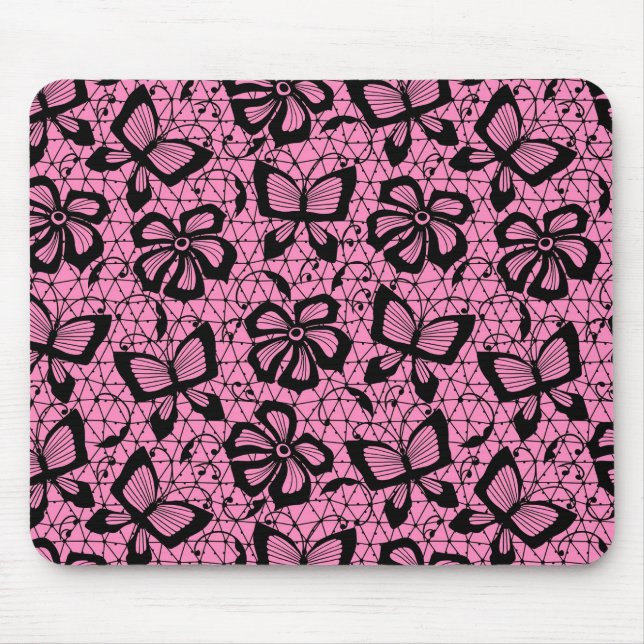 Spitzenmuster mit Schmetterlingen Mousepad (Vorne)