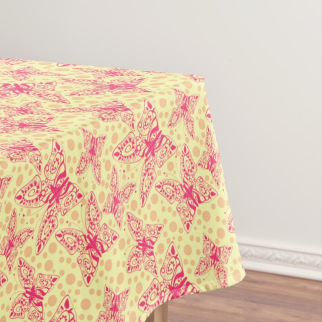 Spitzenschmetterlinge auf gelbem Polka-Punkt Tischdecke (Beispiel)