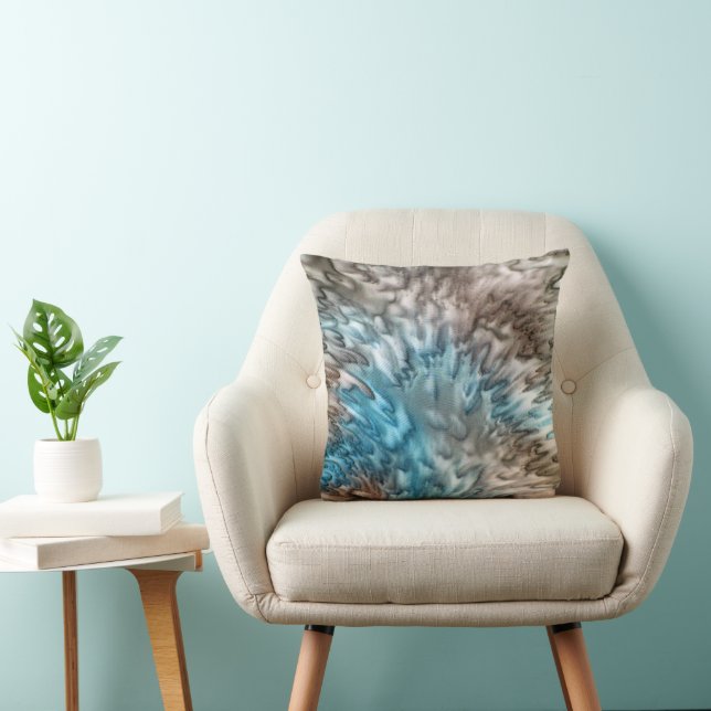 'Splash 2' Aqua Taupe Abstrakt Kissen (Stuhl )