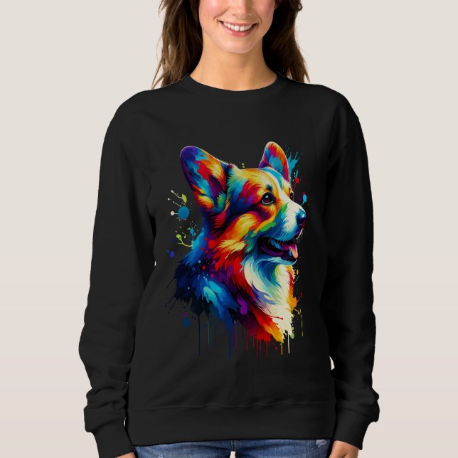 Splash Art Cardigan Welsh Corgi Corgis Sweatshirt (Vorderseite)
