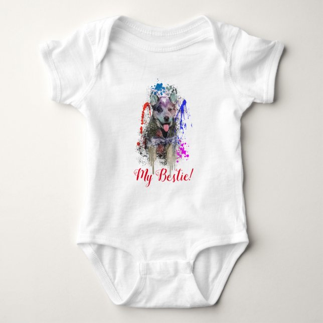 Splash Art Niedlich Blue Heeler Dog Baby Bodysuit Strampler (Vorderseite)