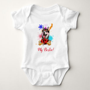 Splash Art Niedlich Sibirien Husky Dog Baby Bodysu Strampler
