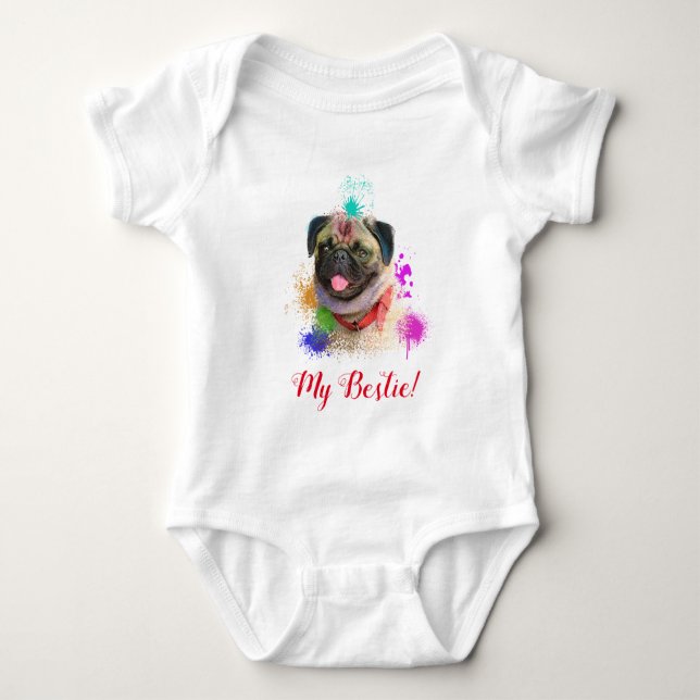 Splash Art Niedlicher Mops Dog Baby Bodysuit Baby Strampler (Vorderseite)