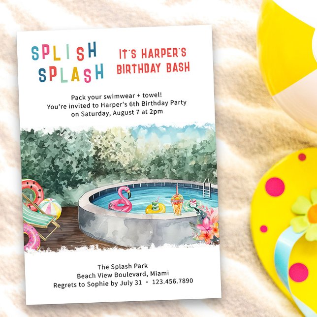 Splash Birthday Bash Kids Water Party Einladung (Splish Splash Birthday Bash kids invitation - perfect for waterpark, splash park, pool party etc)