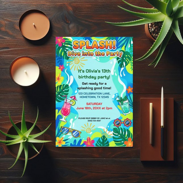 Splash Dive Summer Birthday Party Einladung (Von Creator hochgeladen)