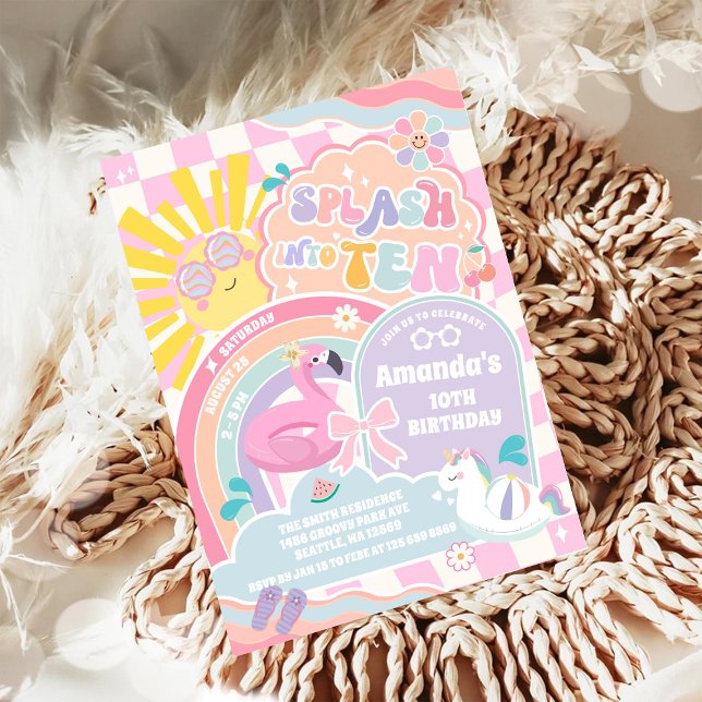 Splash in to Ten Retro Groovy Daisy 10th Birthday  Einladung (Von Creator hochgeladen)