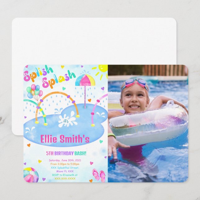 Splash Pad Birthday Foto Einladung (Vorne/Hinten)