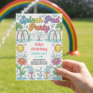 Splash Pad Party Bunte Sommer Kindergeburtstag Einladung