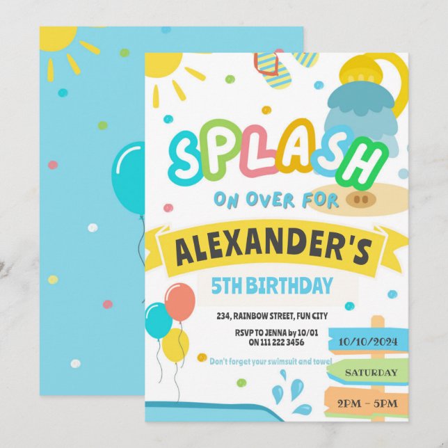 Splash Pad Party Water Park Geburtstag Einladung (Vorne/Hinten)