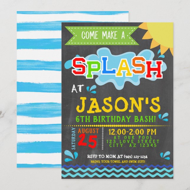 Splash Park Party Summer Boy's Birthday Einladung (Vorne/Hinten)